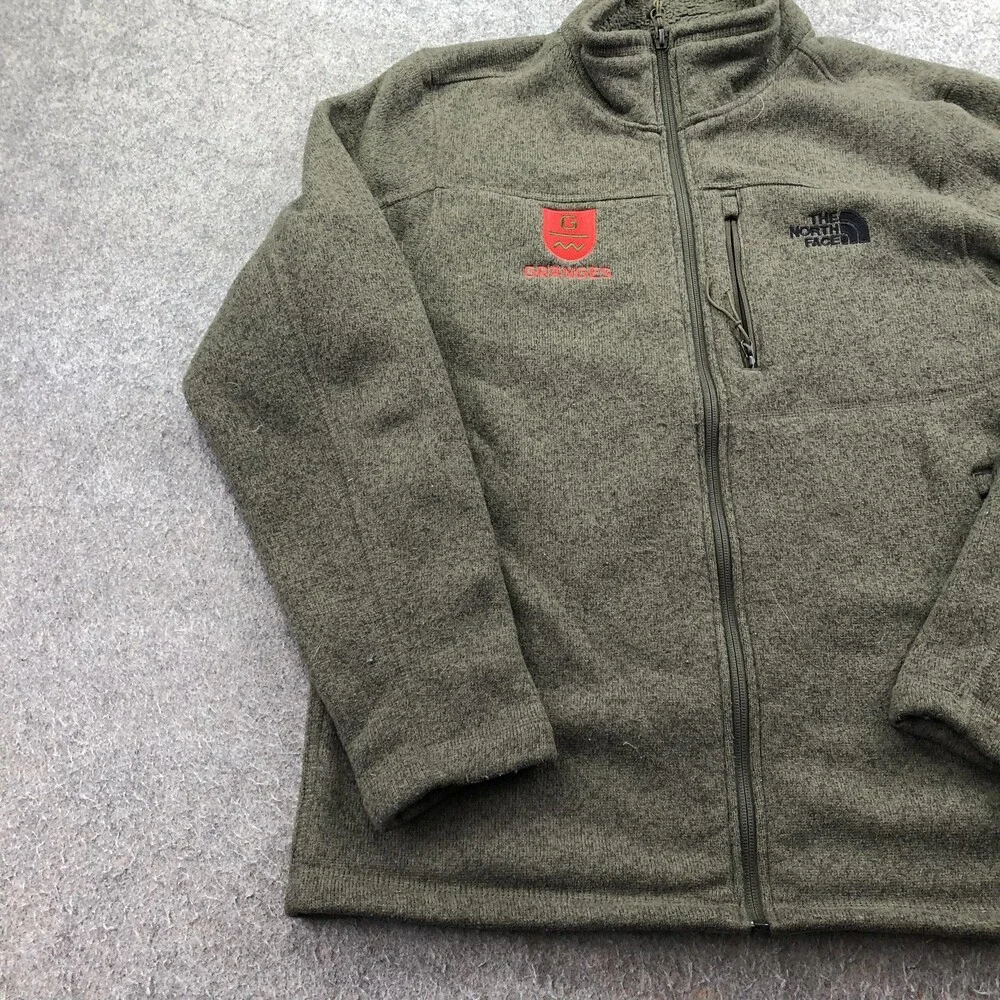 The North Face Jacket Mens Medium Green Fleece Full Zip Pockets Granges Logo